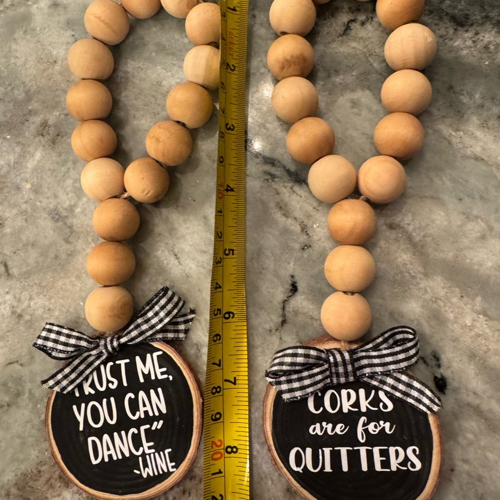 Pair of Wooden Bead Wine Bottle Charms with Whimsical Quotes - Picture 4 of 5